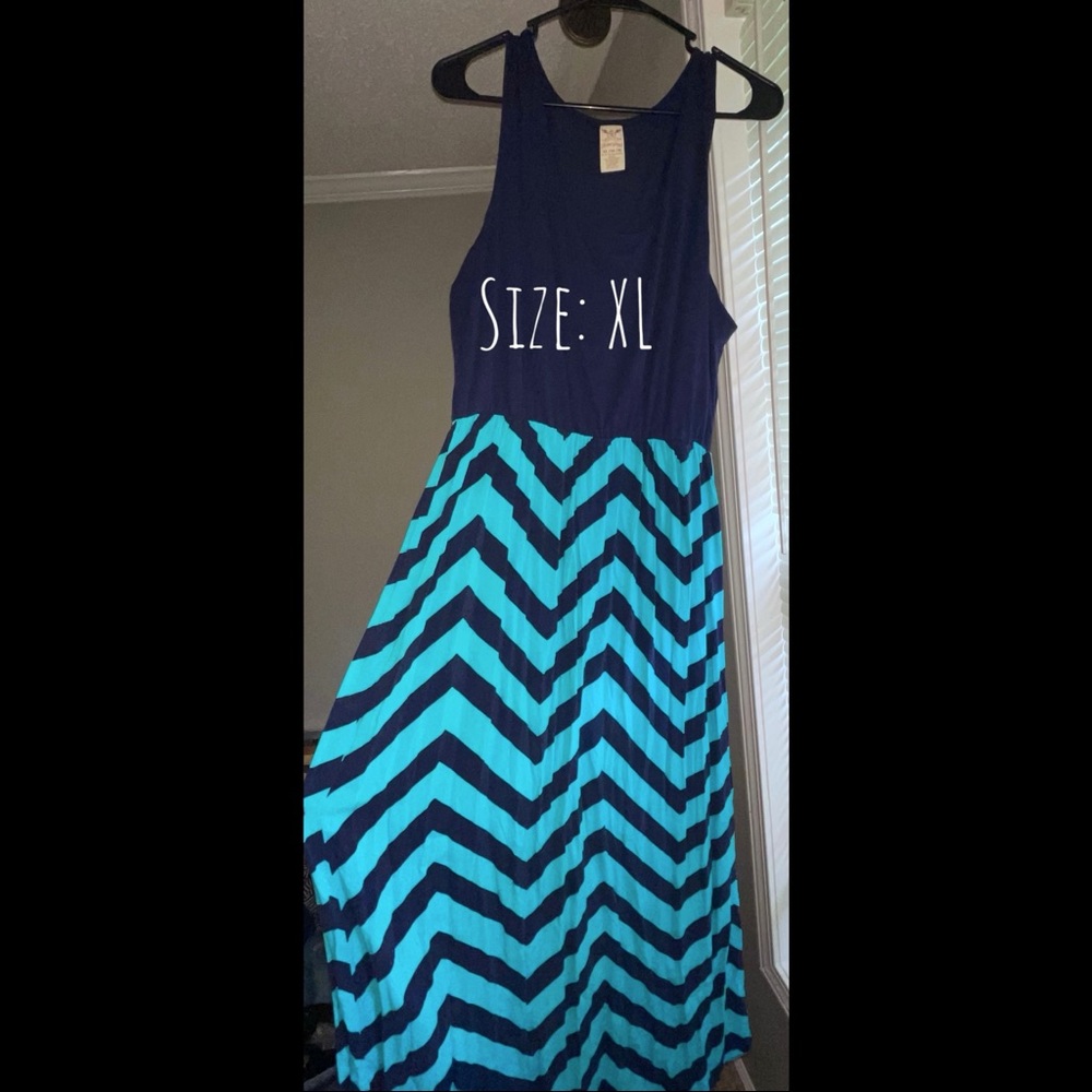Teal and navy chevron maxi dress